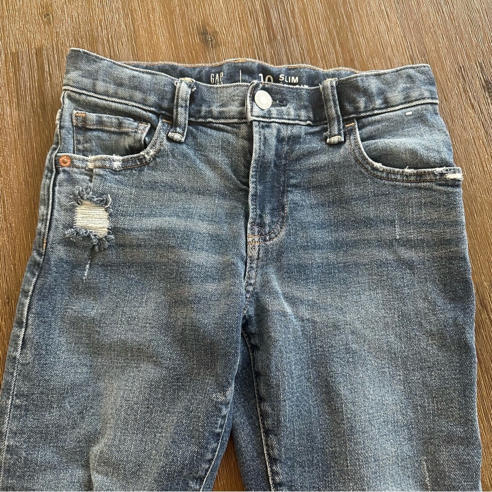 3/20$ GAP Kids Blue Distressed Jeans size 10 slim - Picture 2 of 9
